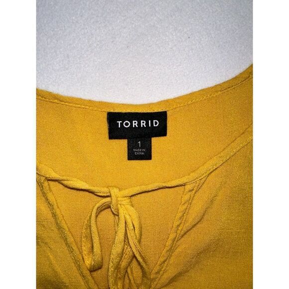 Torrid Women's Rayon Slub Button-Front Yellow Tiered Tank Sz 1 - Picture 7 of 11